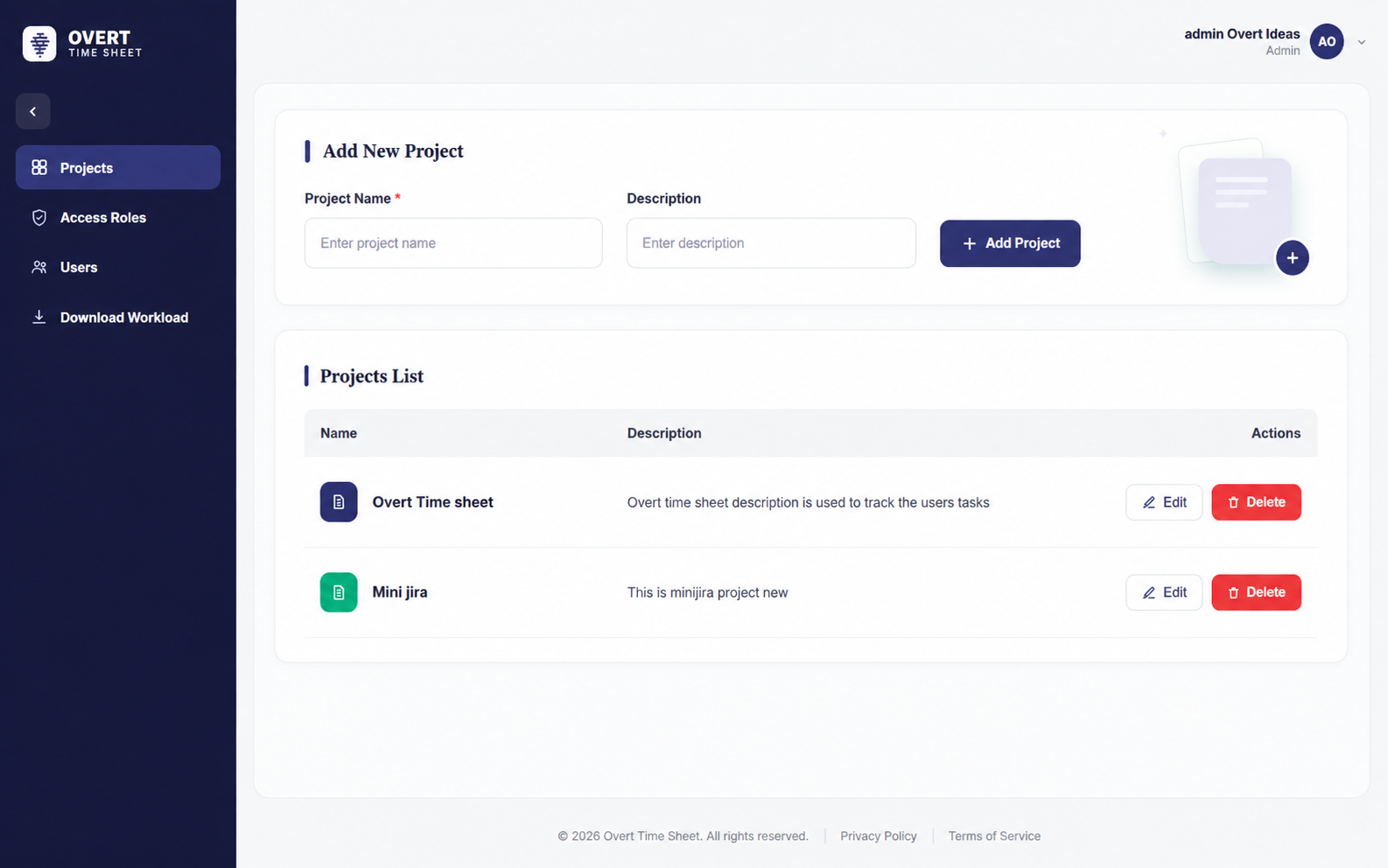 Overt Timesheet Application